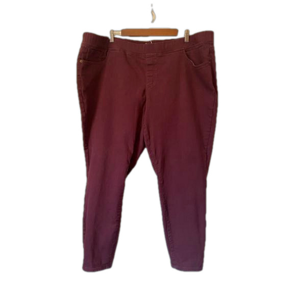 D&Co. Spring Colorful Burgundy Elastic Waist Pull On Stretch Denim Pants 3X - Picture 1 of 7